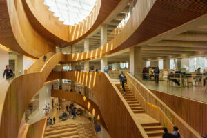 Calgary Central Library opened in 2018 in Calgary, Alberta, as a $245 million, 240,000-square-foot public building designed by Snøhetta and DIALOG. The project achieved LEED Gold certification through energy- and resource-efficiency measures including high-performance glazing, solar shading, efficient mechanical systems, stormwater collection for irrigation and FSC-certified wood. It delivers more than 26% energy cost savings, reduces indoor water use by 30%, and diverted more than 79% of construction waste from landfill.