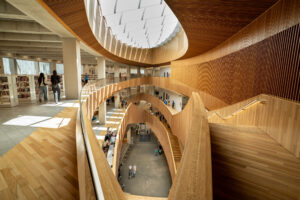 Calgary Central Library opened in 2018 in Calgary, Alberta, as a $245 million, 240,000-square-foot public building designed by Snøhetta and DIALOG. The project achieved LEED Gold certification through energy- and resource-efficiency measures including high-performance glazing, solar shading, efficient mechanical systems, stormwater collection for irrigation and FSC-certified wood. It delivers more than 26% energy cost savings, reduces indoor water use by 30%, and diverted more than 79% of construction waste from landfill.