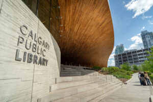 Calgary Central Library opened in 2018 in Calgary, Alberta, as a $245 million, 240,000-square-foot public building designed by Snøhetta and DIALOG. The project achieved LEED Gold certification through energy- and resource-efficiency measures including high-performance glazing, solar shading, efficient mechanical systems, stormwater collection for irrigation and FSC-certified wood. It delivers more than 26% energy cost savings, reduces indoor water use by 30%, and diverted more than 79% of construction waste from landfill. Calgary Public Library